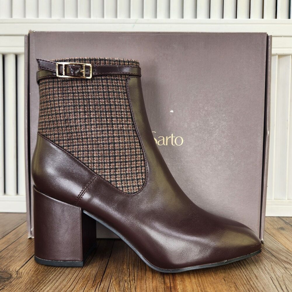 Franco Sarto Tribute Bootie Womens Sz 8.5W Wide Brown Leather Heeled Ankle Boots